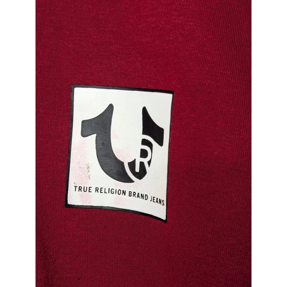 True Religion Sweatshirt Men Medium Red Buddha Logo Streetwear Graphic Crewneck